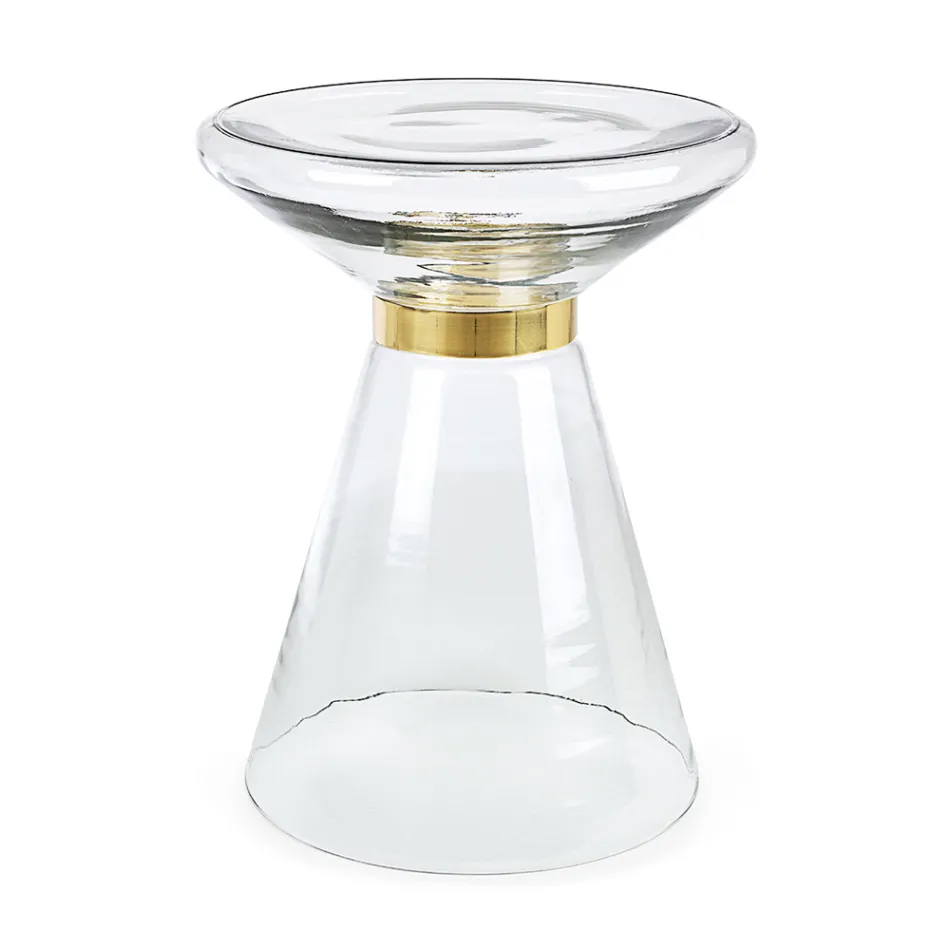 Salontafel in glas en decor in vermessingd staal - Gabrio Viadurini