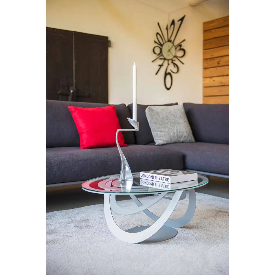 Salontafel van glas en wit ijzer of leisteen Made in Italy - Olfeo Viadurini