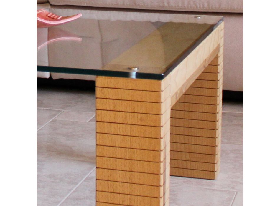 Moderne salontafel in kristal en massief hout Made in Italy - Narseo Viadurini