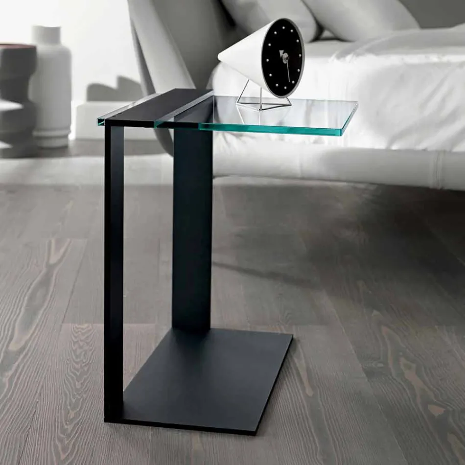 Moderne salontafel van metaal en gerookt of helder glas gemaakt in Italië - Teilor Viadurini