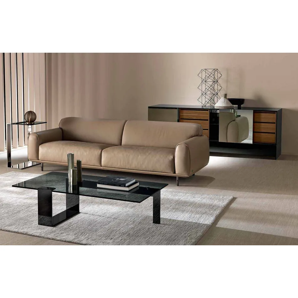 Moderne salontafel met gerookt glazen blad en metalen onderstel gemaakt in Italië - Scoby Viadurini