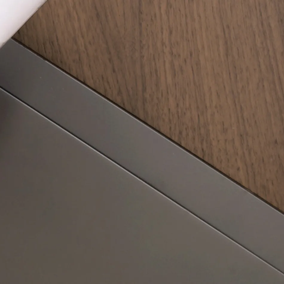 Ovale salontafel in metaal en tweekleurig houten blad - Comacchio Viadurini