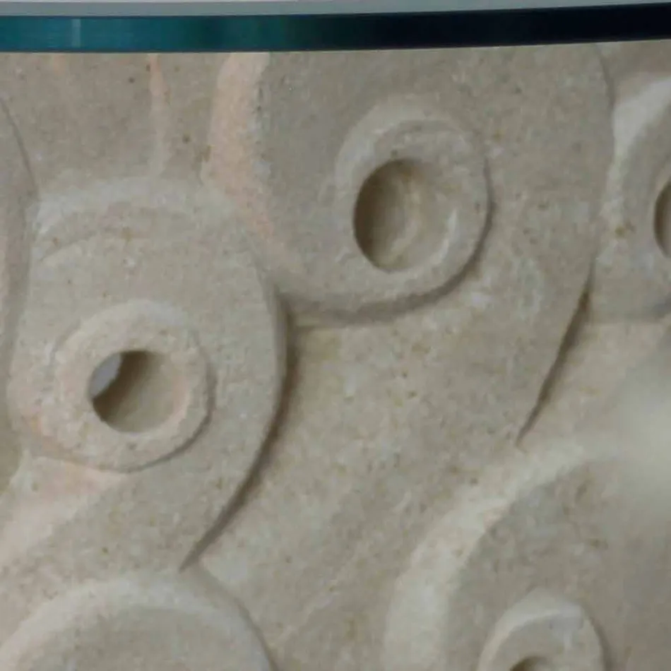 Ovalen salontafel in steen en glas, modern ontwerp van Lindos Viadurini