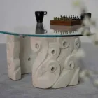 Ovalen salontafel in steen en glas, modern ontwerp van Lindos Viadurini