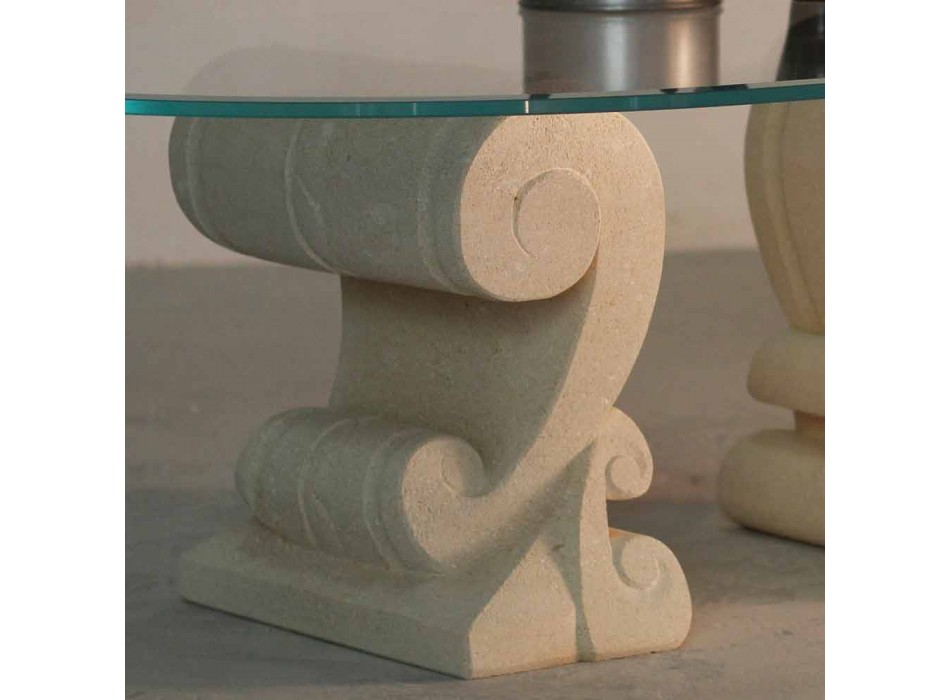 Ovale salontafel in steen en kristalontwerp Aracne-S Viadurini