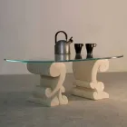 Ovale salontafel in steen en kristalontwerp Aracne-S Viadurini