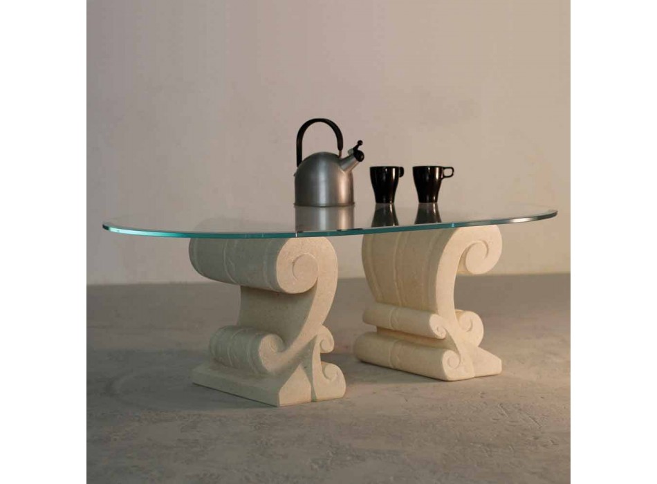 Ovale salontafel in steen en kristalontwerp Aracne-S Viadurini