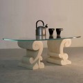 Ovale salontafel met de hand gesneden Vicenza steen en Aracne-S kristal
