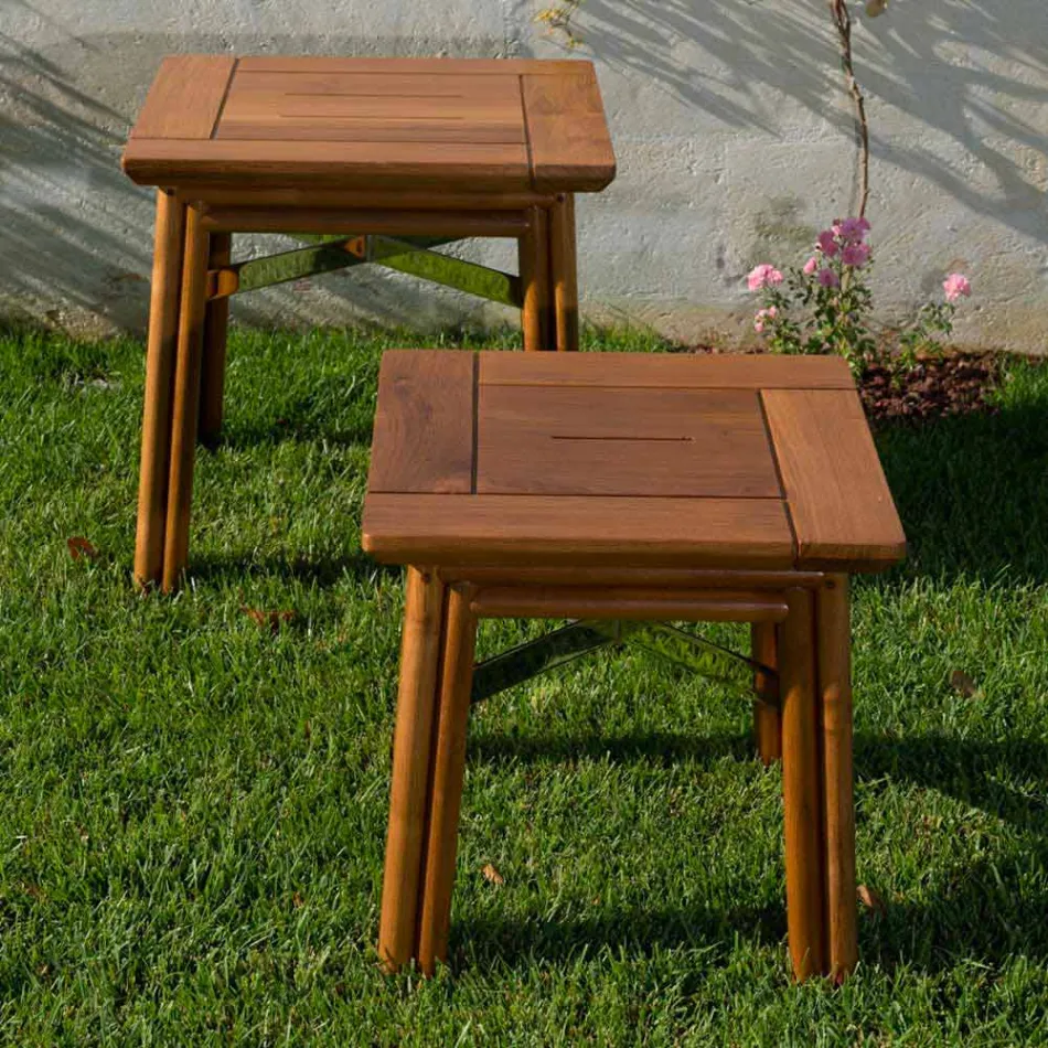 Salontafel voor buiten in natuurlijk of zwart hout, 2 maten - Suzana Viadurini