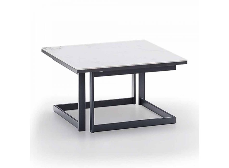 Vierkante salontafel in Gres met metalen onderstel Made in Italy - Albert Viadurini