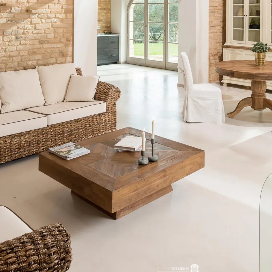 Vierkante salontafel van gerecycled tropisch hout - Slide Viadurini