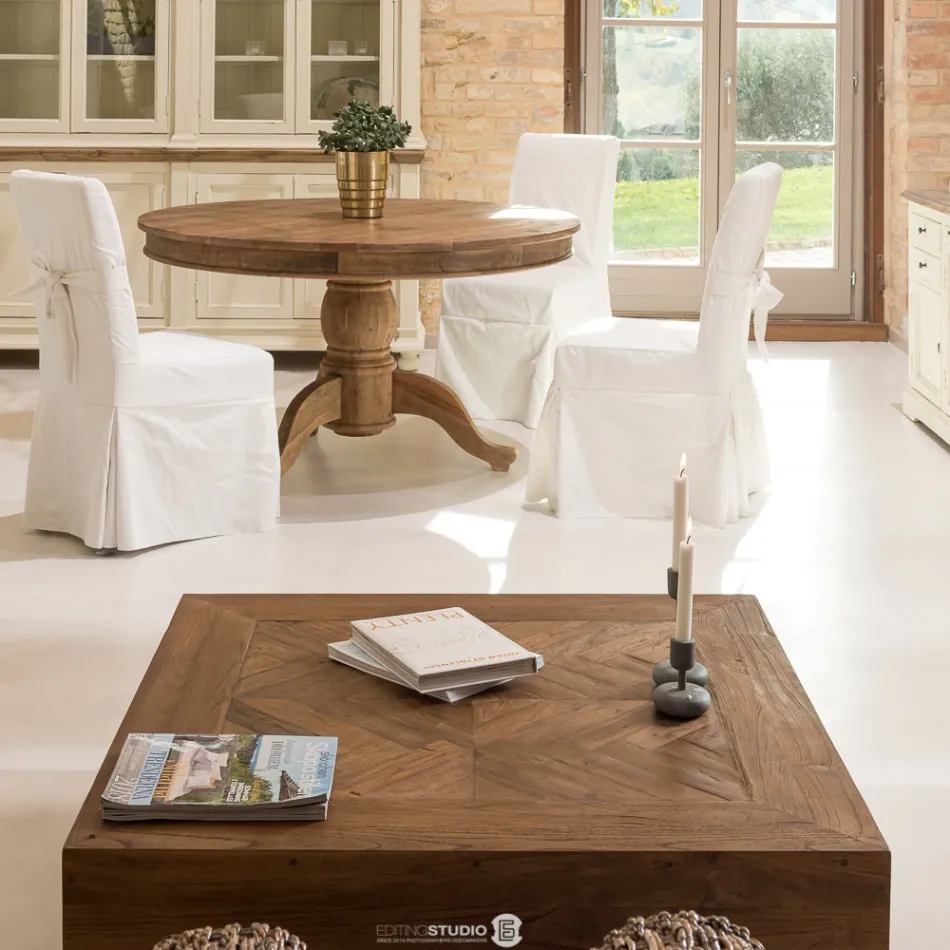 Vierkante salontafel van gerecycled tropisch hout - Slide Viadurini