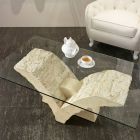 Rechthoekige salontafel met onderstel van witte fossiele steen - Gardenia Viadurini