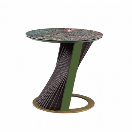 Ronde design salontafel van steengoed en essenhout Made in Italy - Bering Viadurini