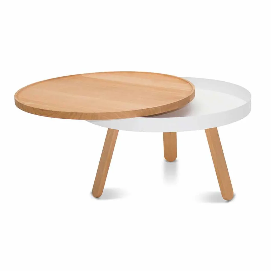 Ronde design salontafel in massief hout en metaal - Salerno Viadurini