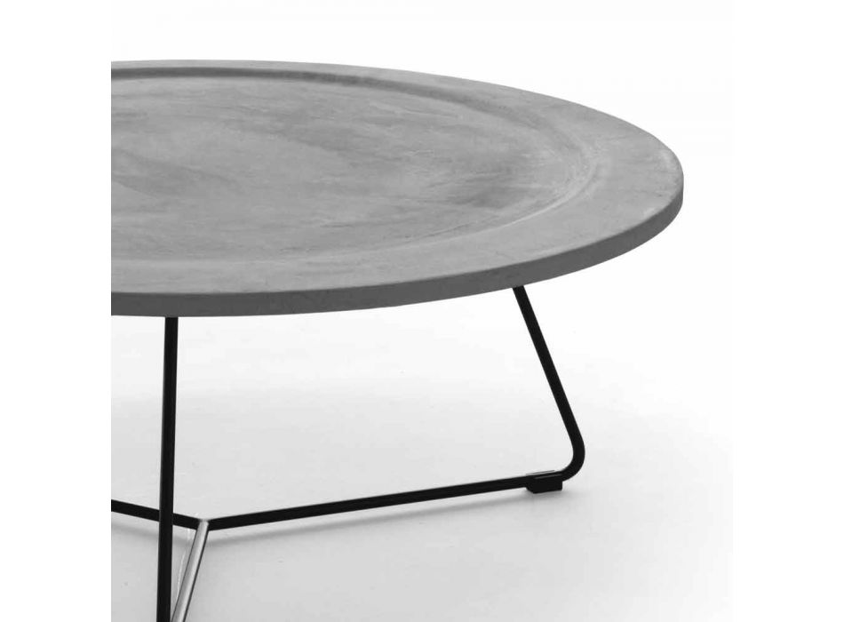 Ronde salontafel van beton en zwart metaal Made in Italy - Evolve Viadurini