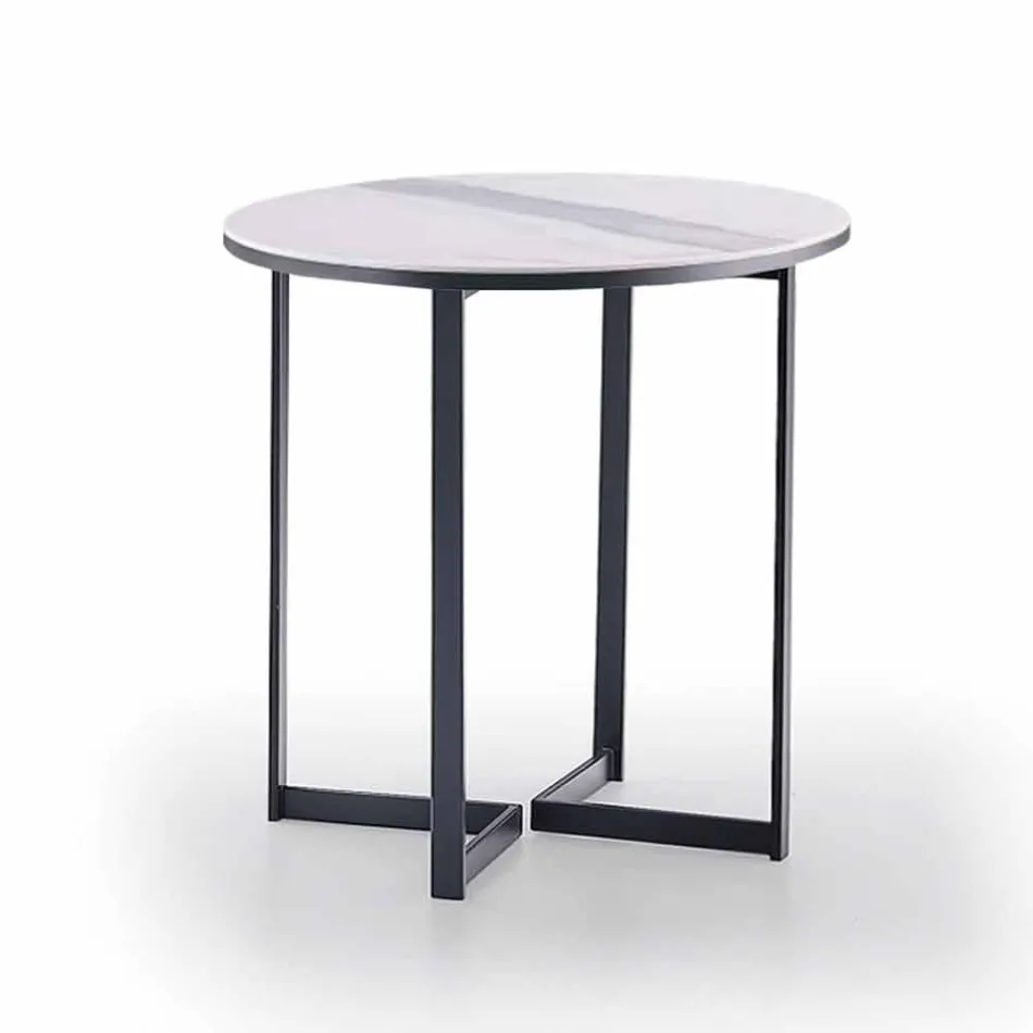 Ronde salontafel in Gres en modern metaal Made in Italy - Albert Viadurini