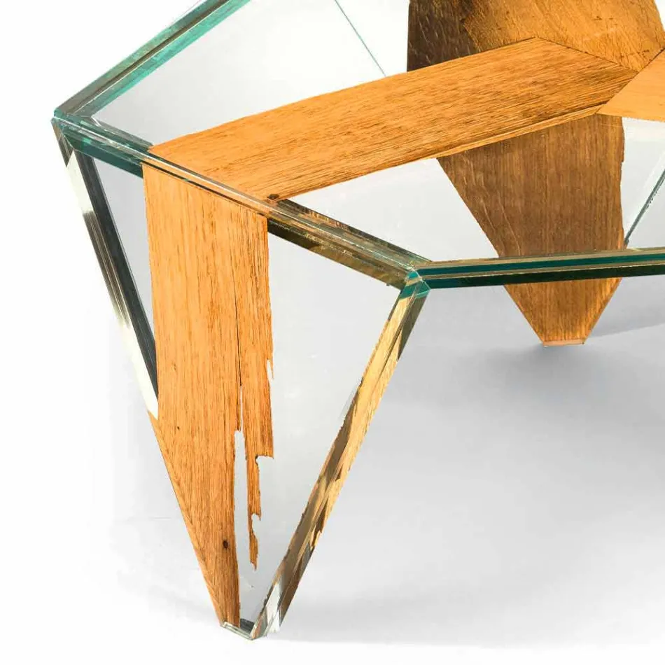 Gevormde salontafel in glas en hout Made in Italy - Mumbai Viadurini