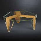 Gevormde salontafel in glas en hout Made in Italy - Mumbai Viadurini