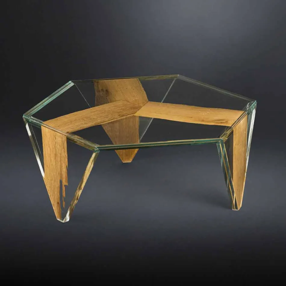 Gevormde salontafel in glas en hout Made in Italy - Mumbai Viadurini