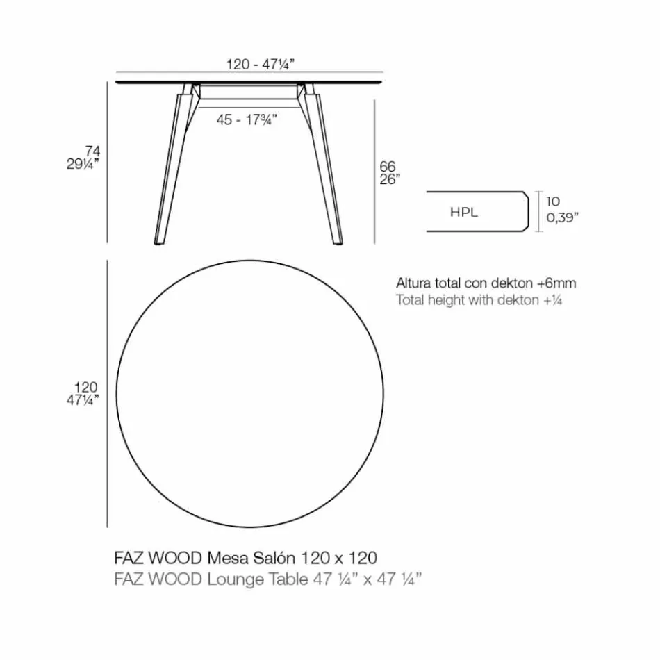 Ronde houten salontafel en HPL-blad in 2 maten - Faz Wood van Vondom Viadurini