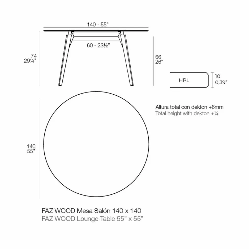 Ronde houten salontafel en HPL-blad in 2 maten - Faz Wood van Vondom Viadurini