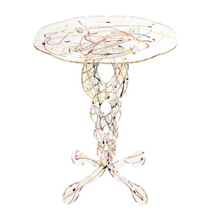 Ronde salontafel van transparant plexiglas en gekleurd blad - fosfor Viadurini