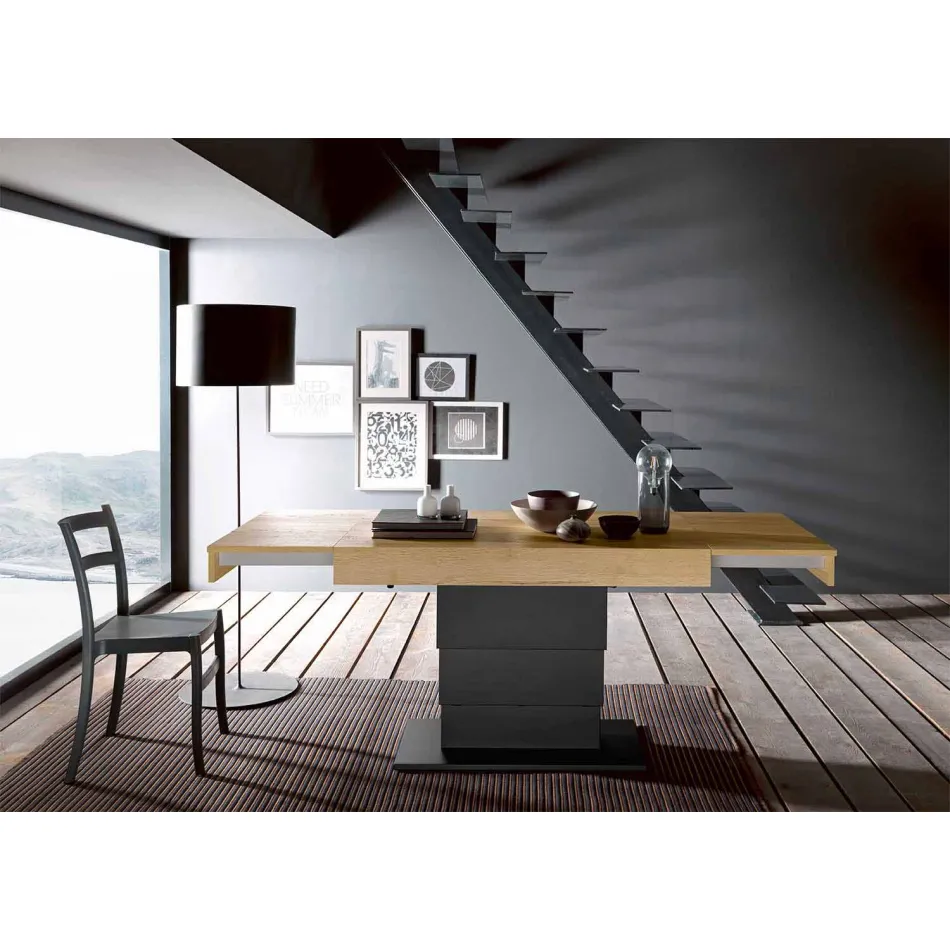 Transformeerbare salontafel in hout en staal Made in Italy - Demetro Viadurini