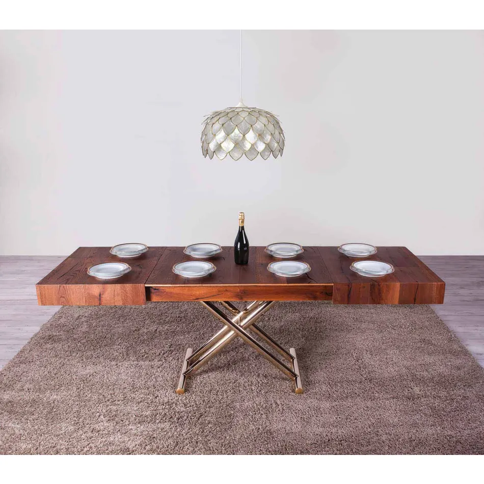 Transformeerbare salontafel in hout en metaal Made in Italy - Patroclus Viadurini
