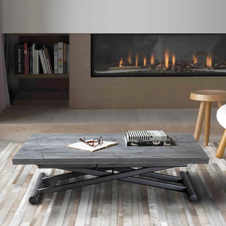 Transformeerbare metalen salontafel met melamine blad - Sandero Viadurini