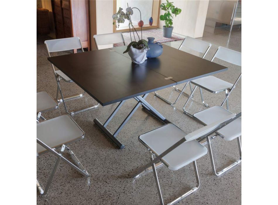 Transformeerbare salontafel in metaal en glazen blad - Morgan Viadurini