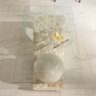 Woonkamersalontafel Glazen blad met voet van fossiele steen - Bol Viadurini