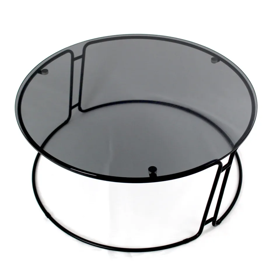 Salontafel met glazen blad en ronde voet Made in Italy - Tullia Viadurini