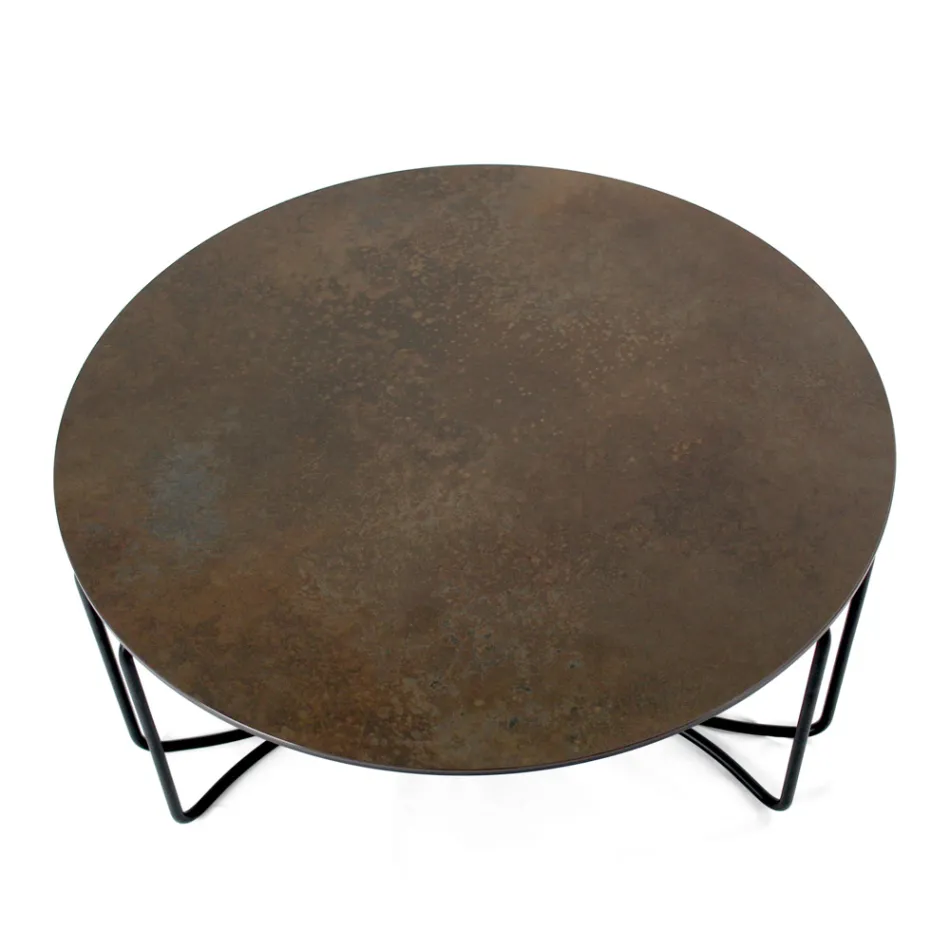 Ronde salontafel met onderstel van 3 halve maan Made in Italy - Arepa Viadurini