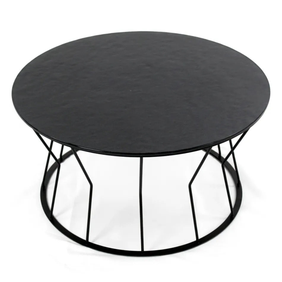 Ronde salontafel van staal en glas Made in Italy - Alisea Viadurini