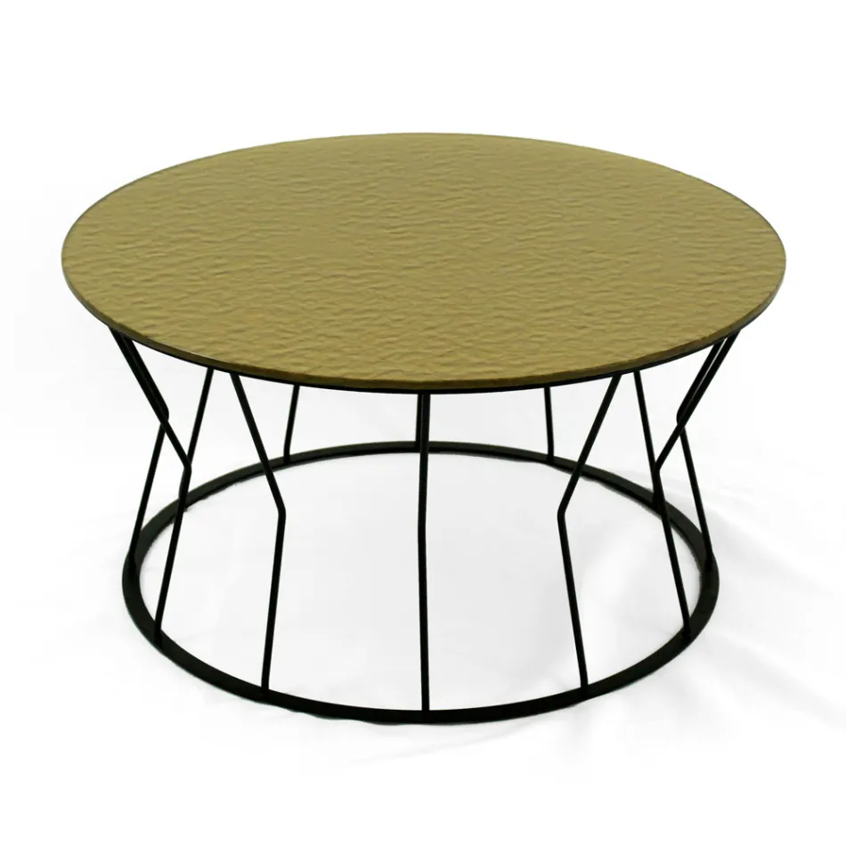 Ronde salontafel van staal en glas Made in Italy - Alisea Viadurini