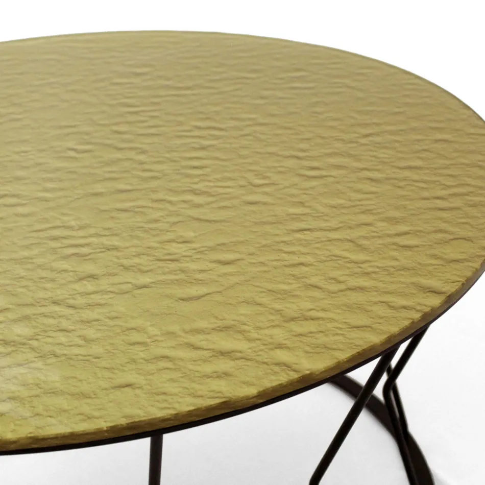 Ronde salontafel van staal en glas Made in Italy - Alisea Viadurini