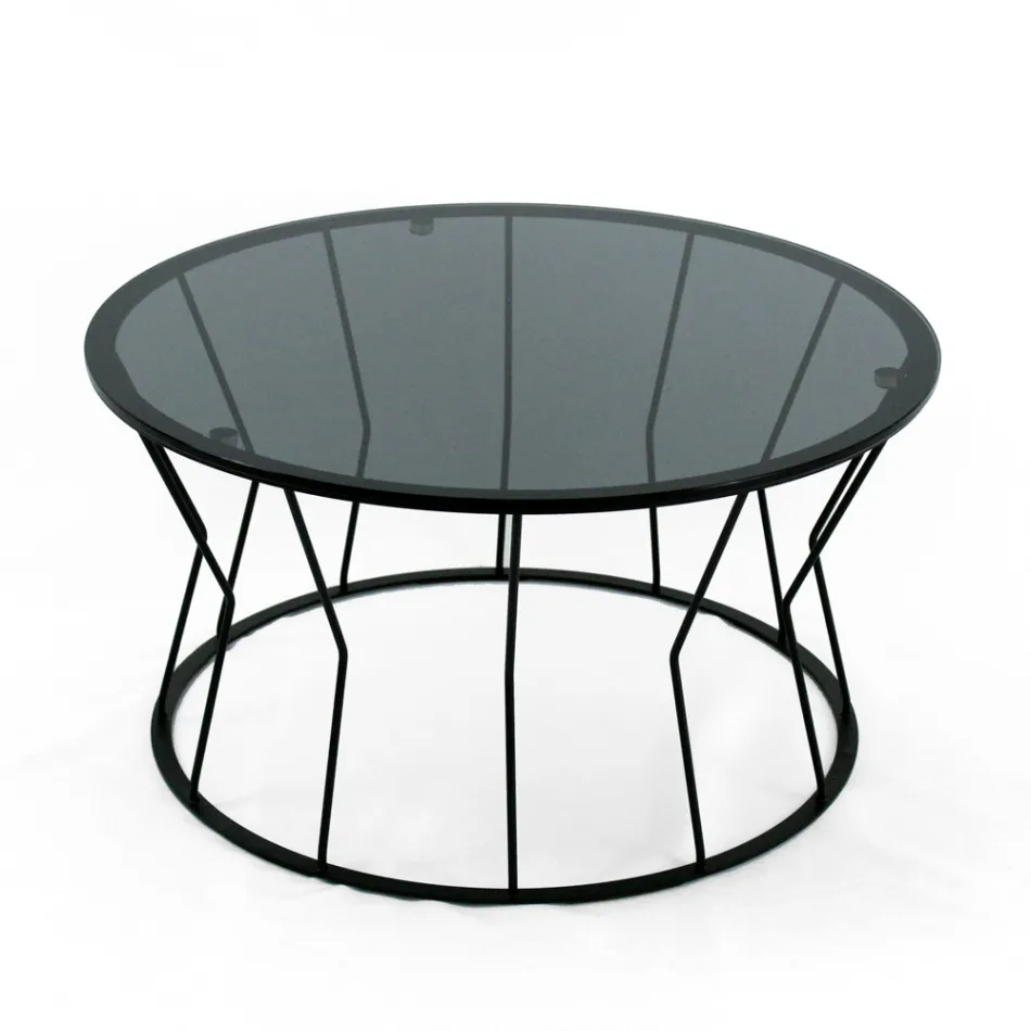 Ronde salontafel van staal en glas Made in Italy - Alisea Viadurini