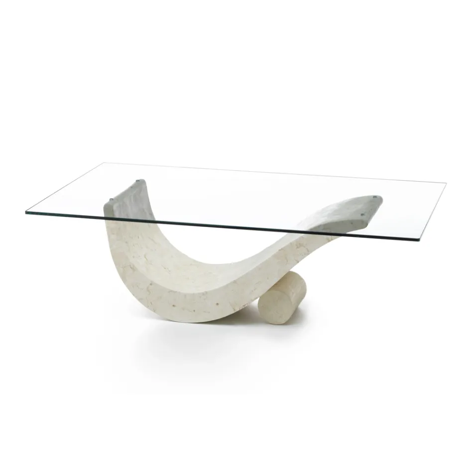 Modern design salontafel met glazen blad en onderstel van fossiele steen - Navulling Viadurini