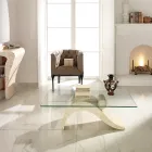 Modern design salontafel met glazen blad en onderstel van fossiele steen - Navulling Viadurini