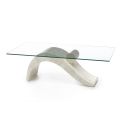 Modern design salontafel met glazen blad en onderstel van fossiele steen - Navulling