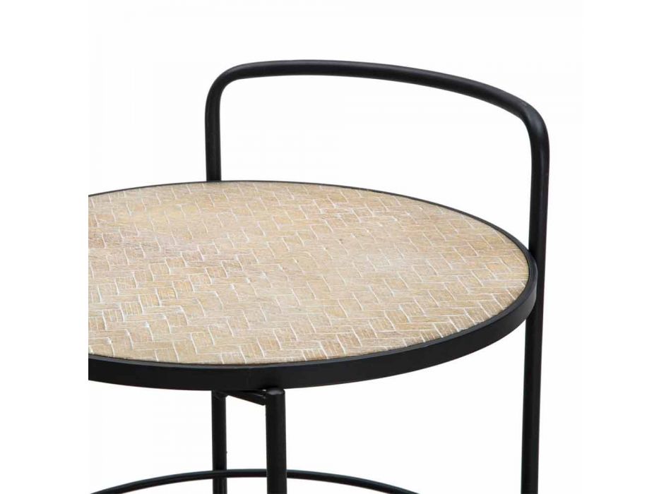 Modern design salontafel in ijzer en MDF met wielen en 3 planken - Lennox Viadurini