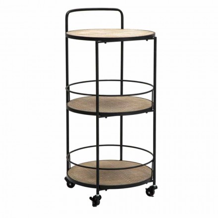 Modern design salontafel in ijzer en MDF met wielen en 3 planken - Lennox Viadurini