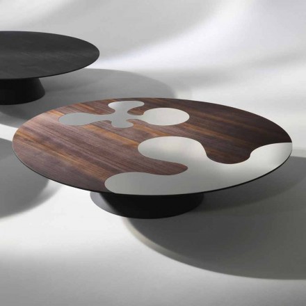 Tabel modern design in larikshout met stalen inserts Giglio Viadurini