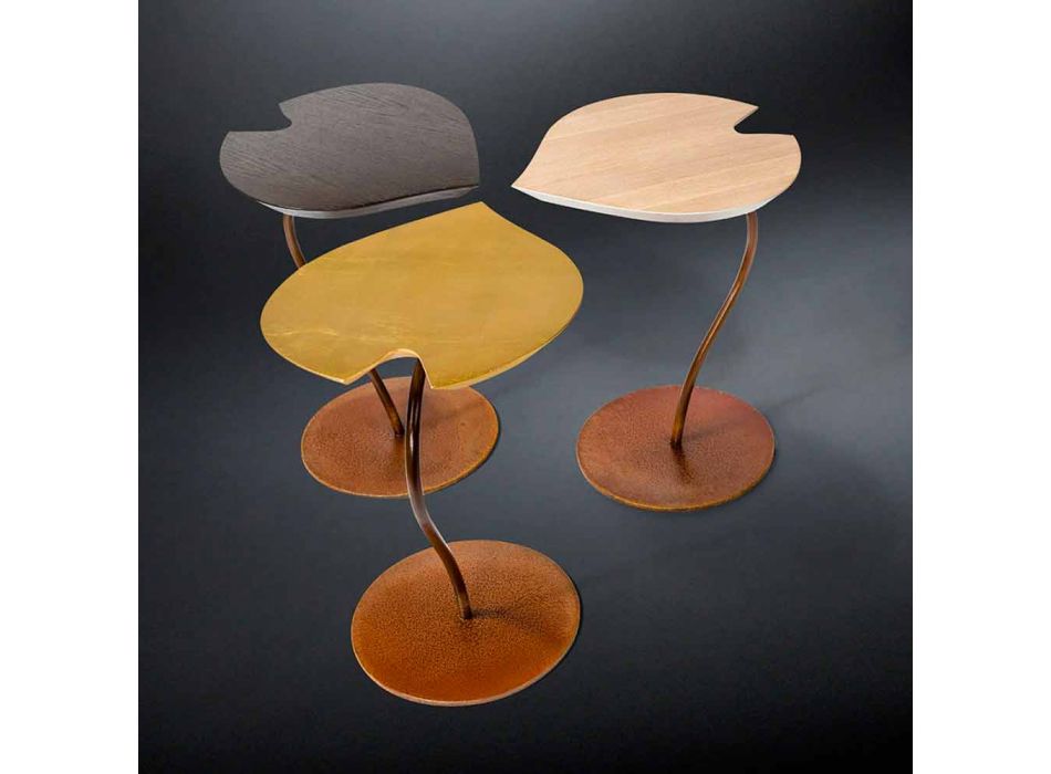 ontwerpen salontafel in hout met ijzeren bodem Leaf Viadurini