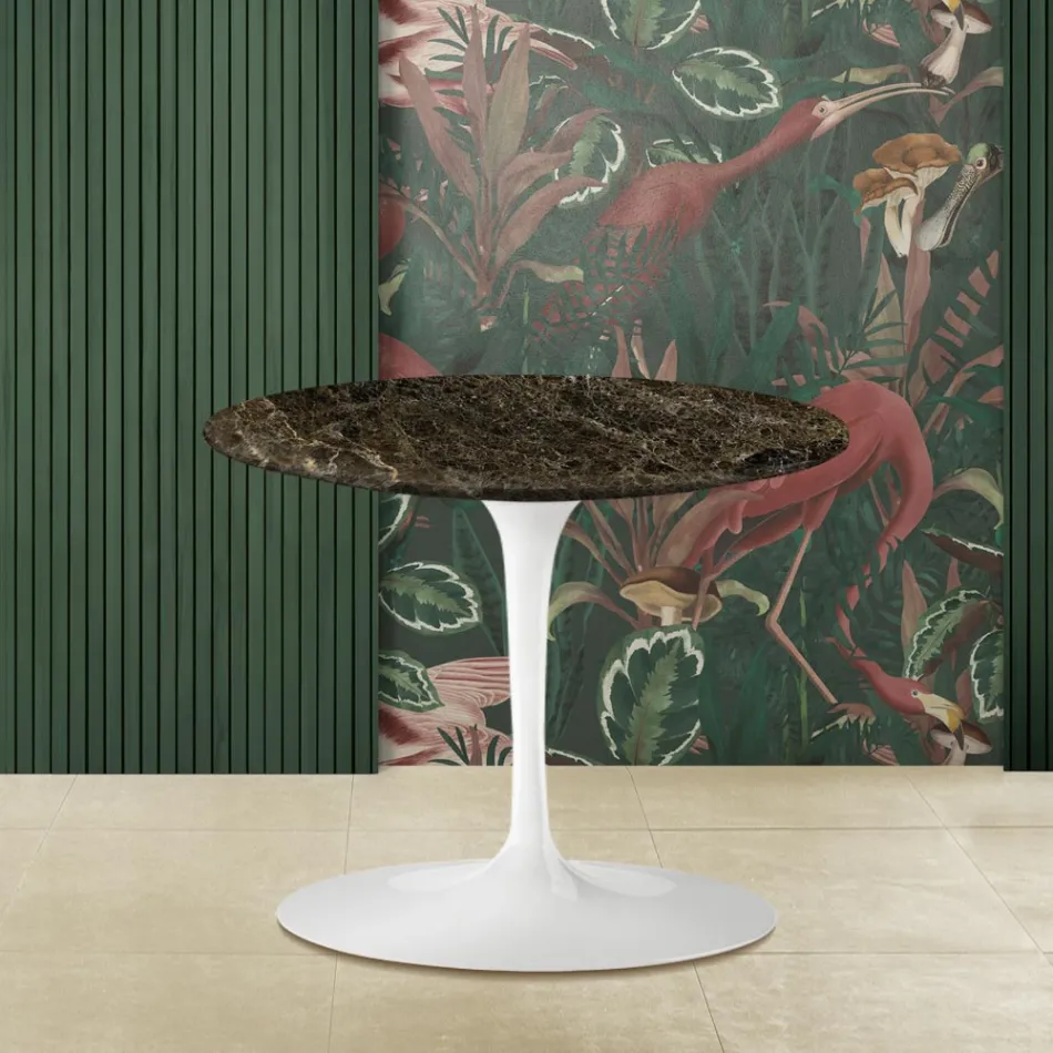 Eero Saarinen Salontafel H 39 met rond blad in Emperador Dark Marble Viadurini
