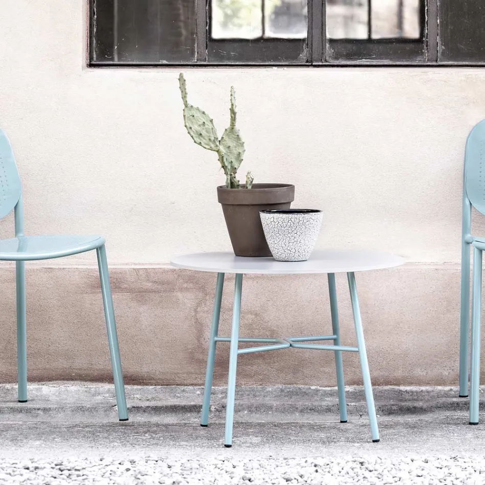 Ronde buitensalontafel in HPL met metalen onderstel Made in Italy - Makino Viadurini