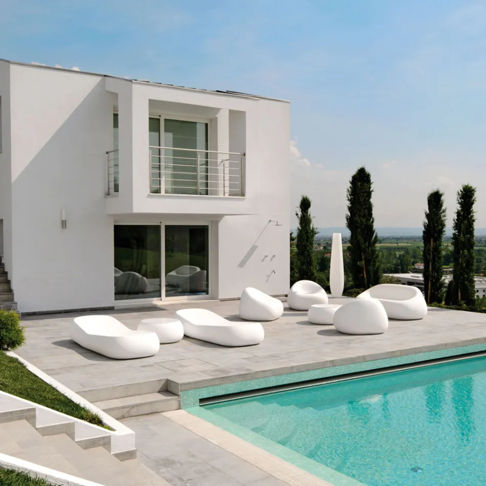 Tuinsalontafel met rond blad in polyethyleen Made in Italy - Tibaldo Viadurini