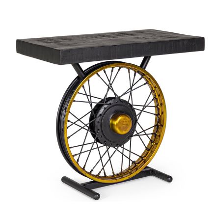 Handgemaakte en industriële salontafel van staal en mangohout - Corvino Viadurini