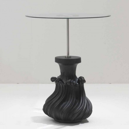 Salontafel glas / hout gezandstraald effen zwart, diameter 60, Margo Viadurini